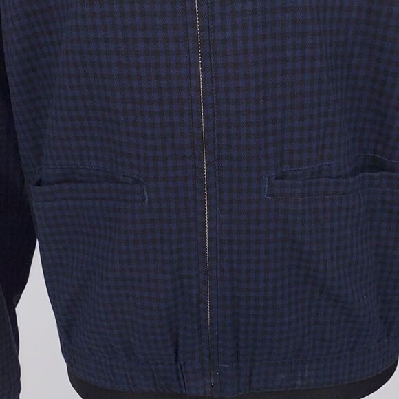 TOPMAN UK Plaid Harrington Jacket Collared Cotton Blue Black‎ Large - Picture 7 of 16